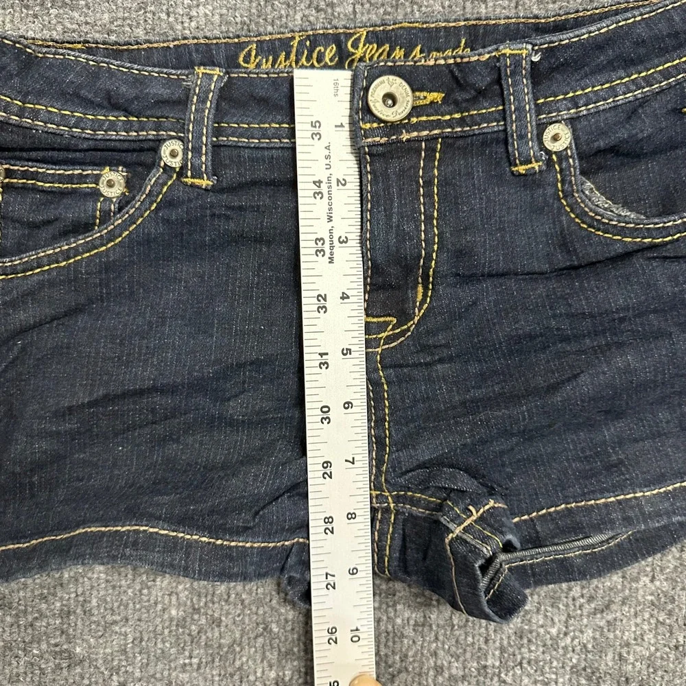 Justice Denim Shorts Girls Size 14R Dark Wash Low Rise Casual Stretch Summer